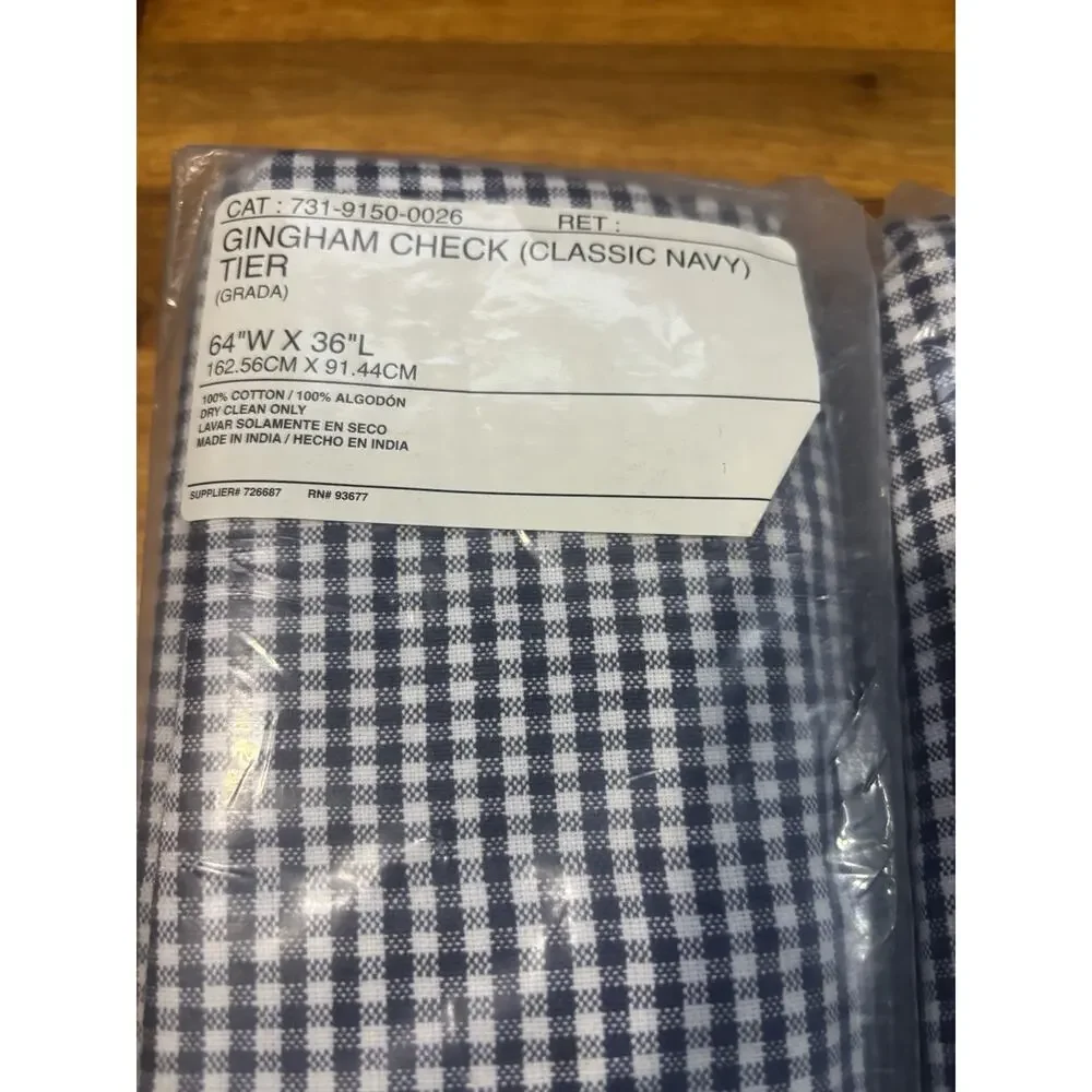 NWT JCPenney Home Gingham Check Curtains Classic Navy Tiers 64x36 Pair Set 2